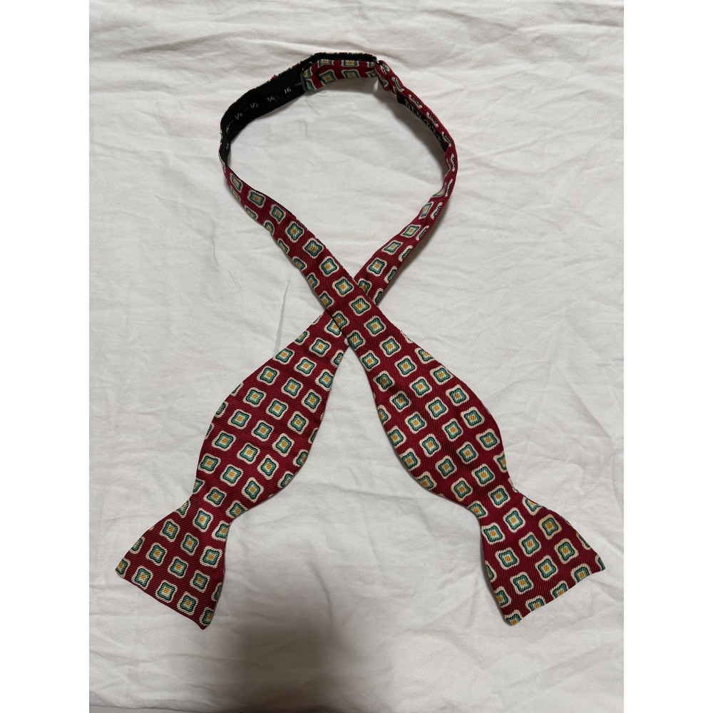 Stuart Hughes Silk Adjustable Self Tie Bow Tie Red Geometric Italy Mens Tie
